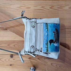 Hand Crafted Painted Loon Purse Bag Giani Bernini Leather Crossbody